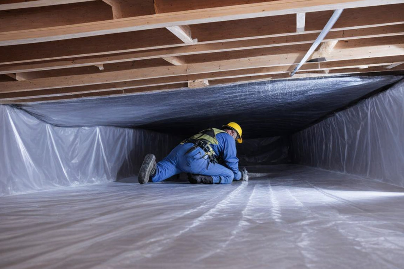 Professional insulation contractor working in an attic in Dothan, AL